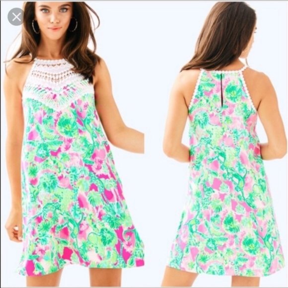 Lilly Pulitzer Pink and Green Halter Dress - Picture 1 of 10